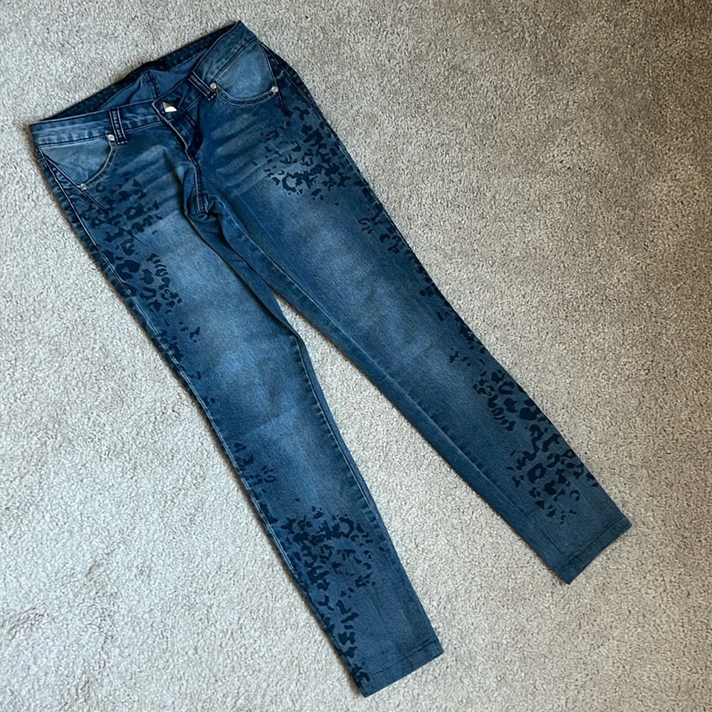 Material Girl Blue Cheetah Print Skinny Jeans